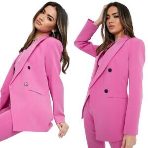 ASOS Pop Waisted Suit Blazer Double Breasted Longline Bubblegum Pink Womens 8